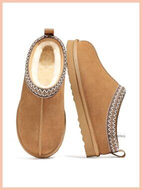 Genuine Suede Fuzzy Lined Slippers Round Toe Non-Slip House Shoes